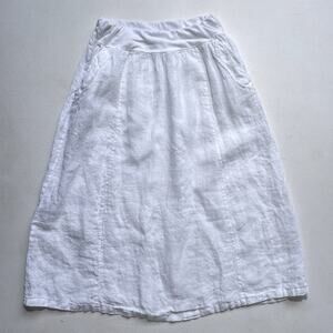 Vtg White Linen Maxi Skirt Made In Italy / Sz S/M / Folded Waist Boho Festival